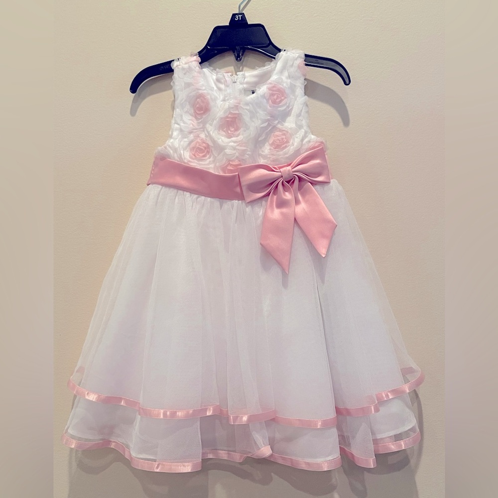 Toddler Girls Rare Editions White and Pink Dress